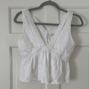 Aerie White Crochet Detail Blouse
